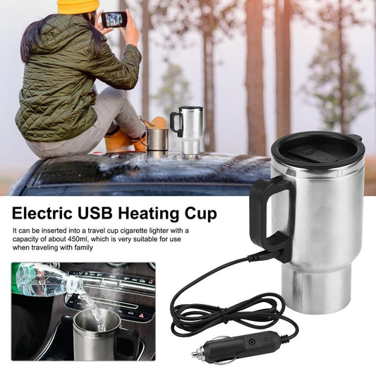 Tasse chauffante pour véhicule en acier inoxydable, bouilloire électrique pour voiture, Camping voyage, eau, café, lait, tasse thermique