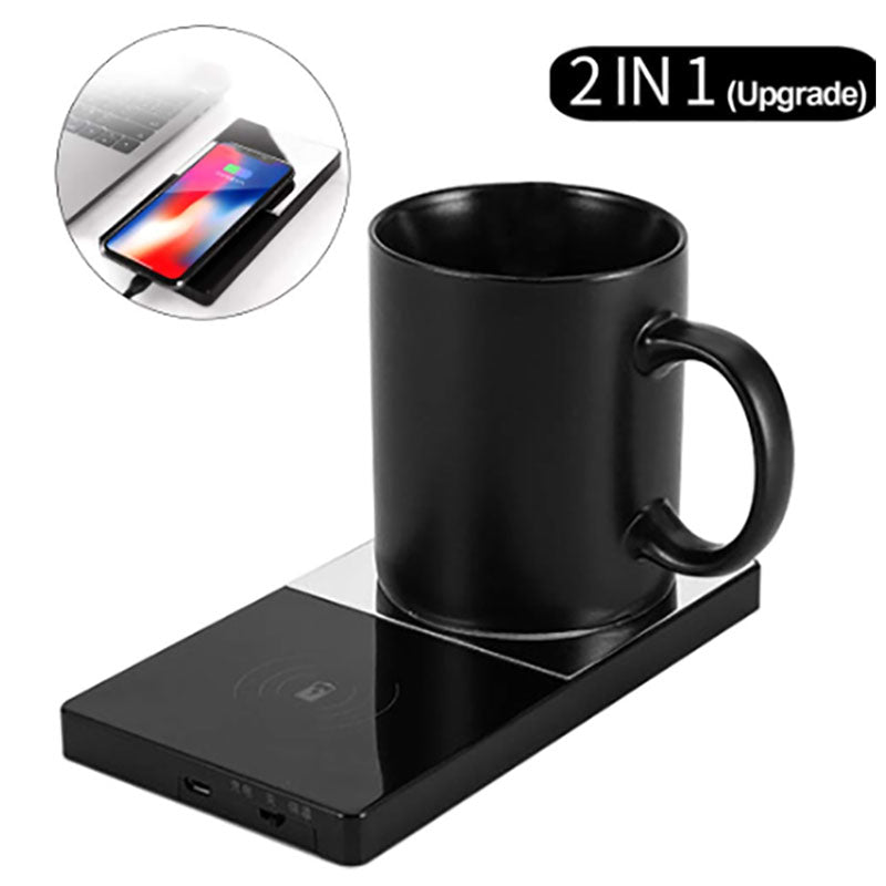 Tasse chauffante 2 en 1, chauffe-tasse électrique, chargeur sans fil pour la maison, le bureau, le café et le lait