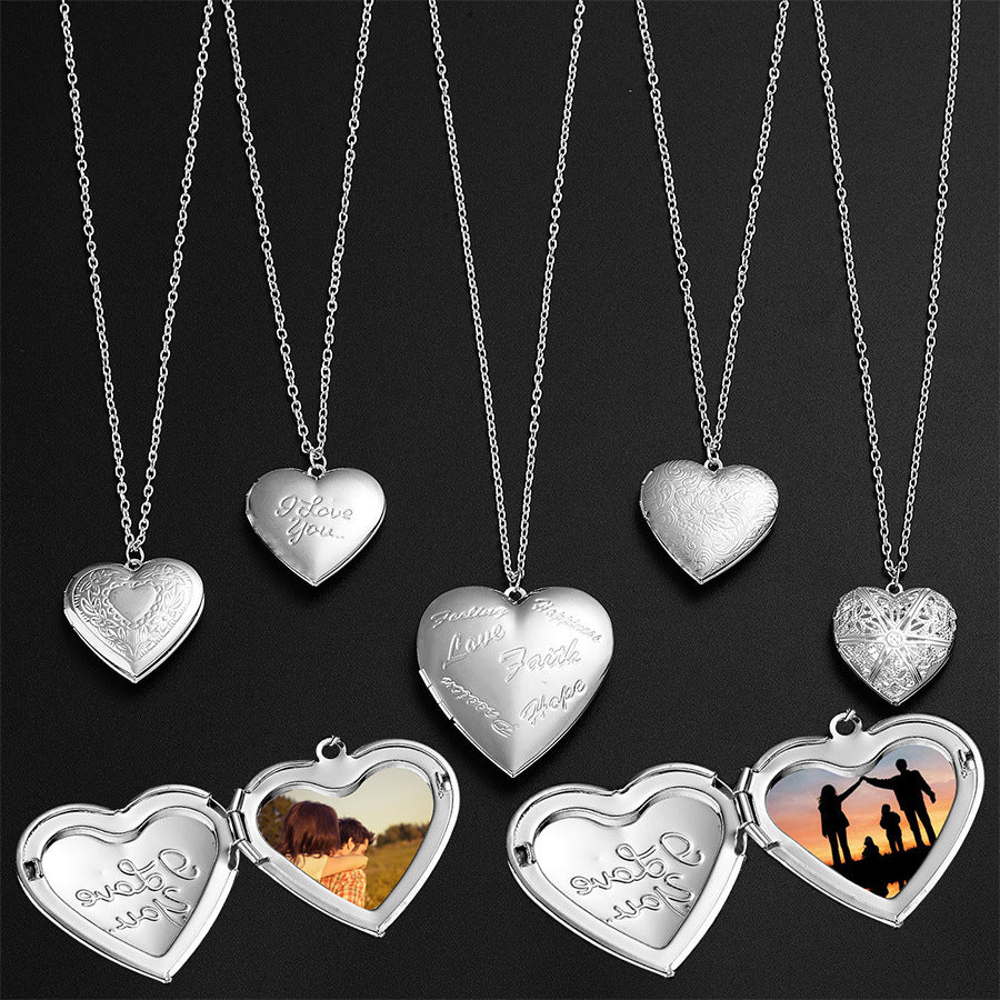 Collier d'amour au Design sculpté, pendentif personnalisé avec cadre Photo en forme de cœur pour femmes, bijoux de famille pour la saint-valentin