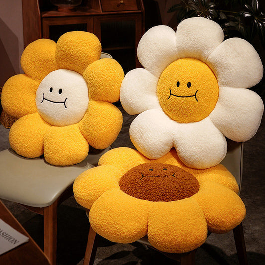 Coussin décoratif à motif de fleur de tournesol de dessin animé, baie vitrée
