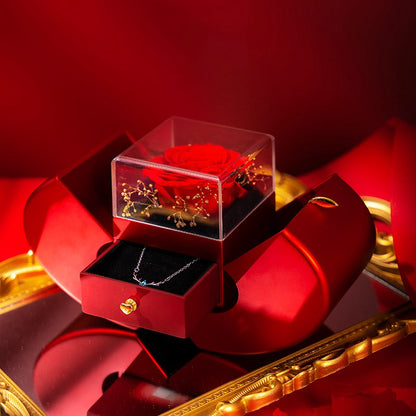 Boîte à bijoux de mode pomme rouge cadeau de noël collier Rose éternelle pour fille fête des mères cadeaux de saint valentin avec fleur artificielle Rose boîte à bijoux de fleur
