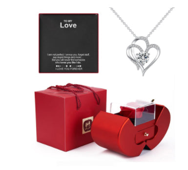 Boîte à bijoux de mode pomme rouge cadeau de noël collier Rose éternelle pour fille fête des mères cadeaux de saint valentin avec fleur artificielle Rose boîte à bijoux de fleur
