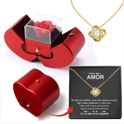 Boîte à bijoux de mode pomme rouge cadeau de noël collier Rose éternelle pour fille fête des mères cadeaux de saint valentin avec fleur artificielle Rose boîte à bijoux de fleur