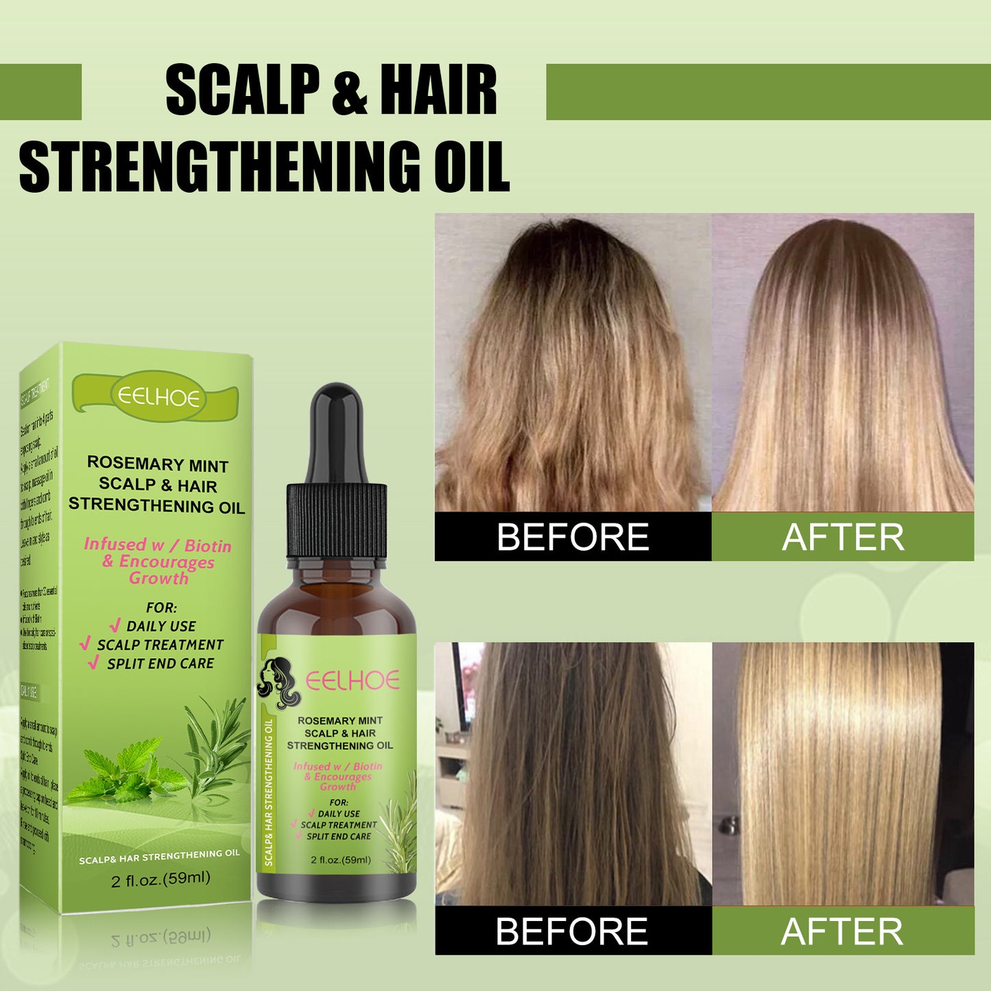 Masaje del cuero cabelludo fluido para el crecimiento del cabello con menta y romero