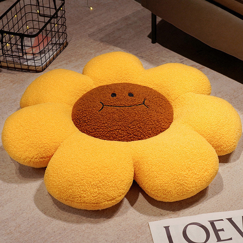 Coussin décoratif à motif de fleur de tournesol de dessin animé, baie vitrée