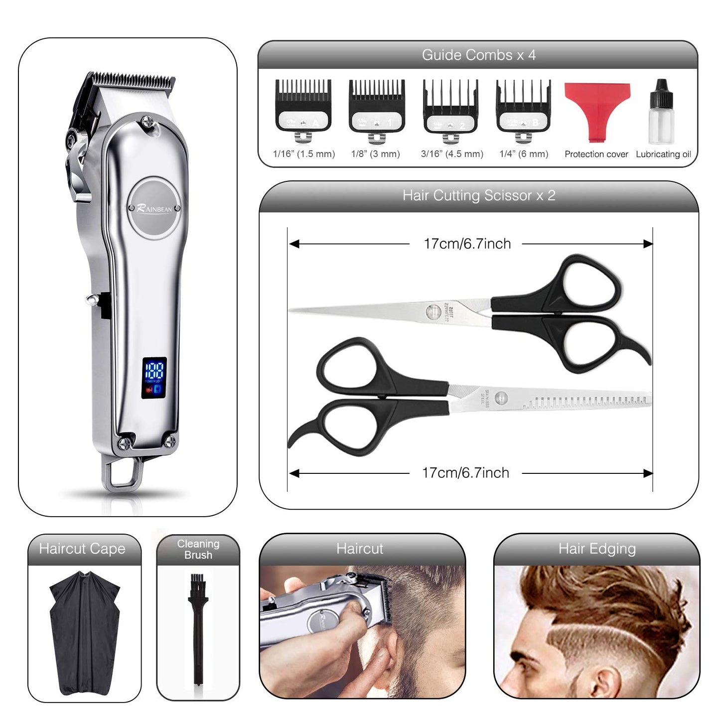 Tondeuse à cheveux 3 en 1 pour homme, étanche IPX7, kit de toilettage, tondeuse à cheveux sans fil pour femmes et enfants, affichage LED, rechargeable par USB, interdit par Amazon