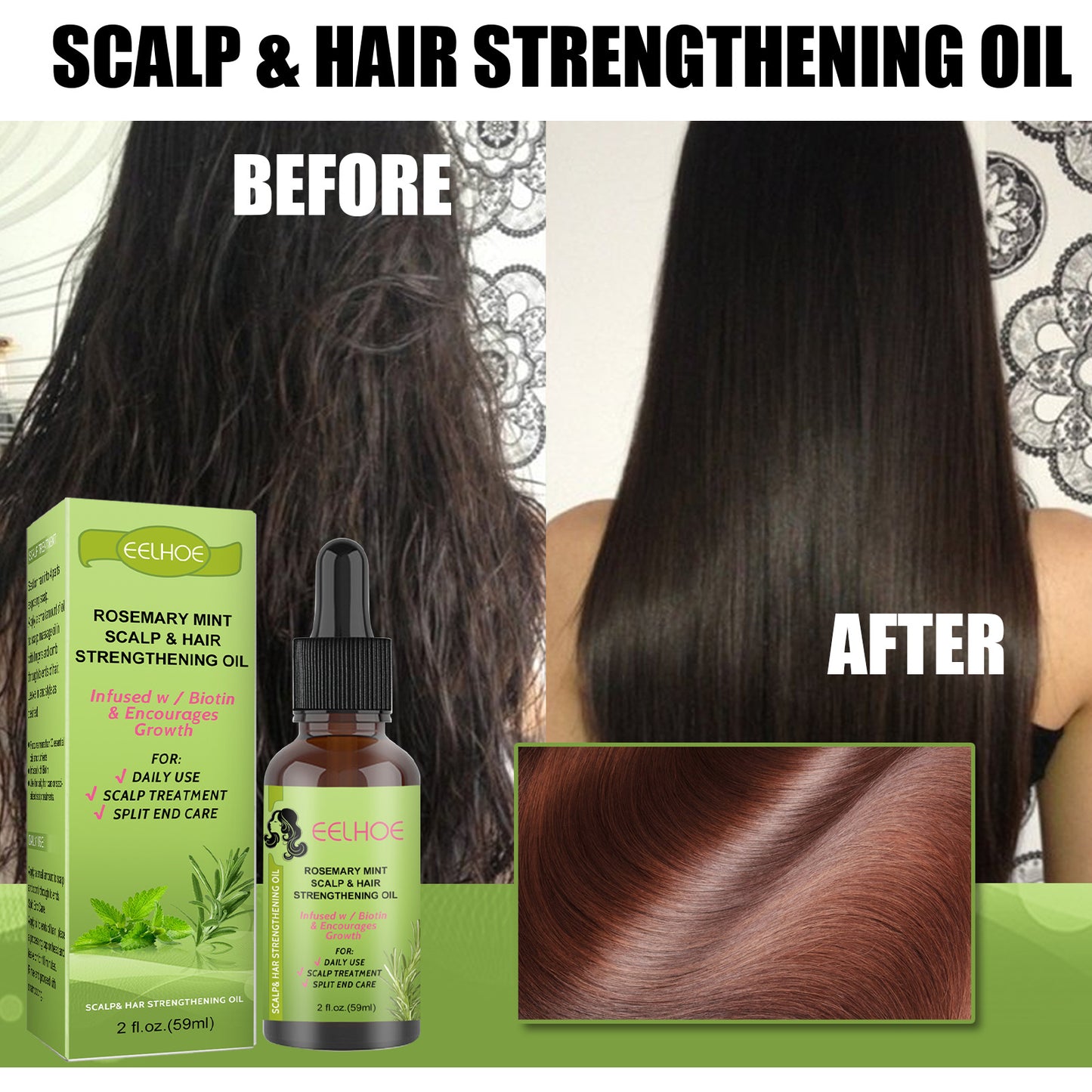 Masaje del cuero cabelludo fluido para el crecimiento del cabello con menta y romero