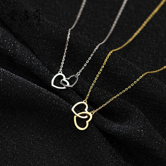 Collier en acier titane à double cœur entrelacé, bijoux